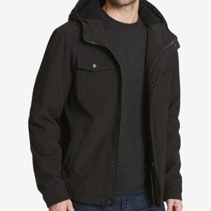 Levi's Men's Small Faux Fur Sherpa Lined Black Hooded Military Trucker Jacket